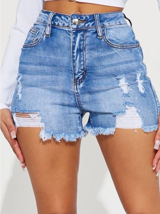 Fashion Nova Pants - High-Rise Distressed Denim Shorts - Light Blue Fashion Nova XL